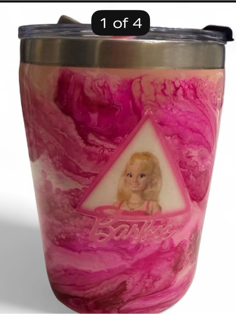 Kids Barbie Pink Marbled Travel Tumbler with Logo